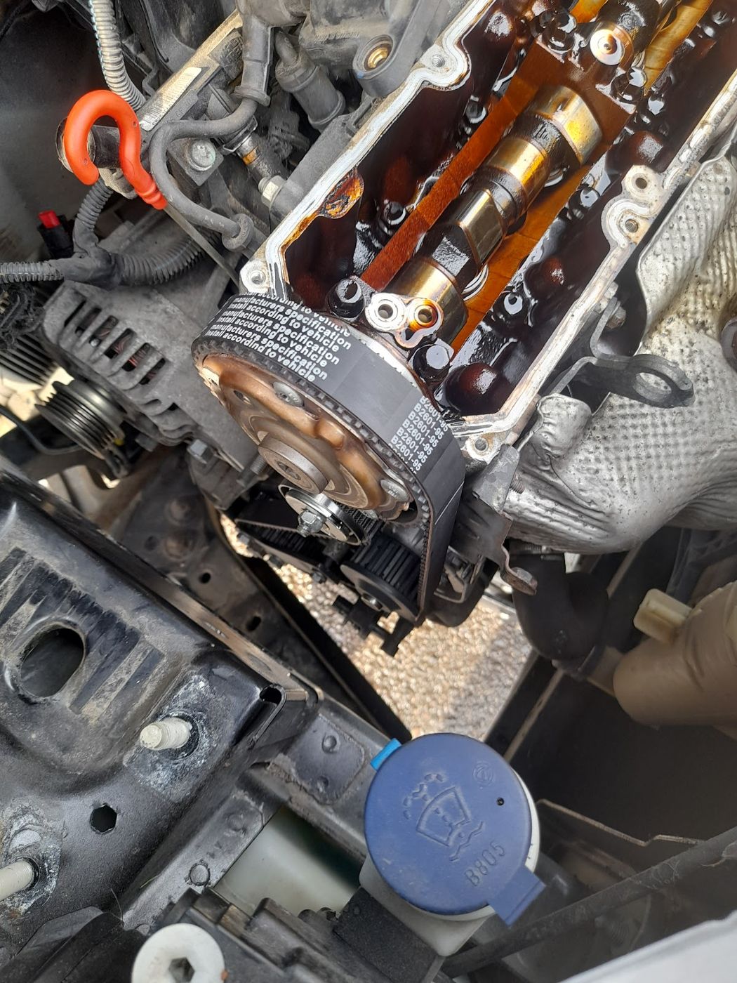 Timing belt and cam job in progress
